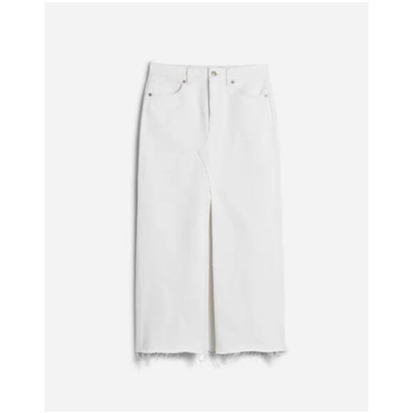 Madewell Tile White The Rilee Denim Front Slit Midi Skirt Size 27 - Picture 3 of 13